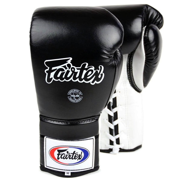 Fairtex BGL3 Lace-up Sparring Boxing Gloves Black-White