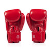 Red fairtex bgv1c plus boxing gloveson a white background back view of velcro closure