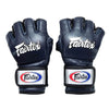 front view of fairtex fgv12 ultimate mma gloves blue leather with velcro closure