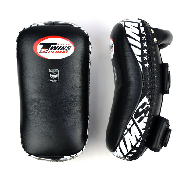 KPL10 Twins Curved Leather Thai Kick Pads Black