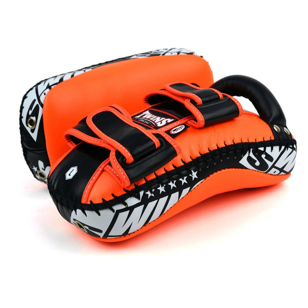 KPL10 Twins Curved Leather Thai Kick Pads Orange-Black