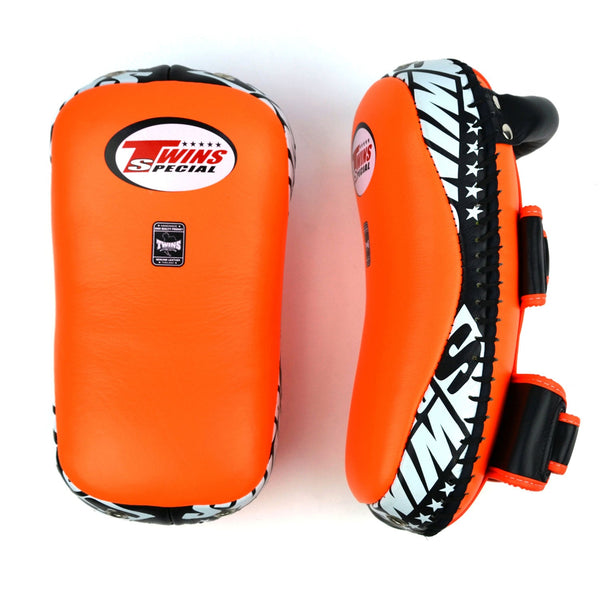 KPL10 Twins Curved Leather Thai Kick Pads Orange-Black