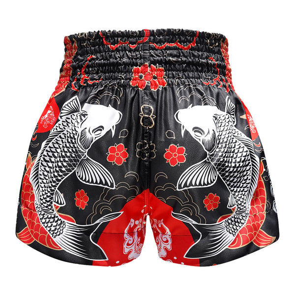 TUFF Muay Thai Shorts - MS638 - Black Japanese Koi Fish