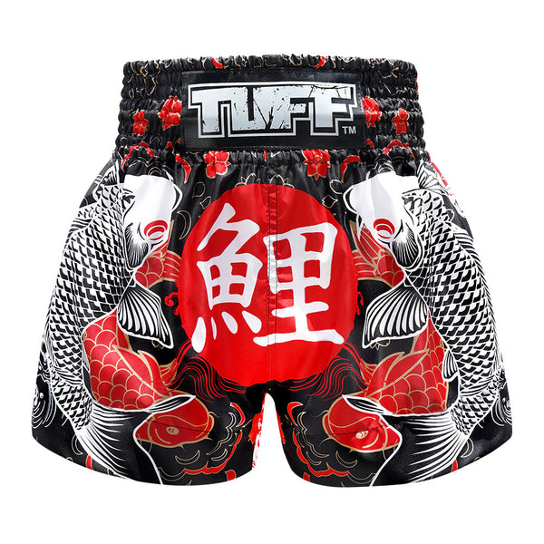 TUFF Muay Thai Shorts - MS638 - Black Japanese Koi Fish