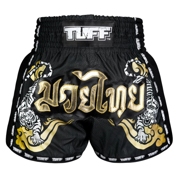 TUFF Muaythai Shorts Retro Style - MSC120 - Black Twin Tiger