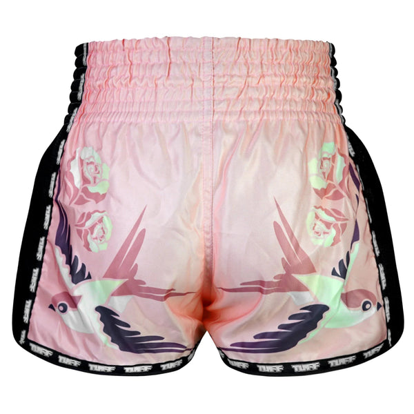 MSC123 TUFF Muaythai Shorts Retro Style Pink Birds With Roses