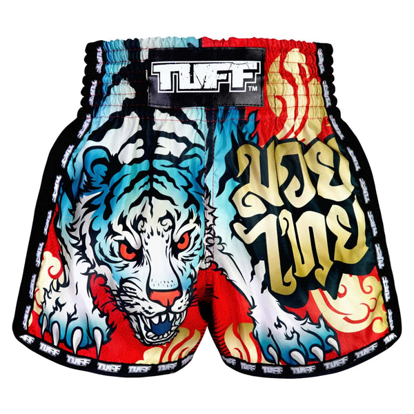 MSC126 TUFF Muaythai Shorts Retro Style Red Furious Tiger