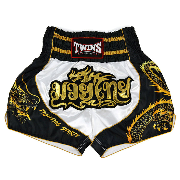 Twins Special Muaythai Shorts - DRAGON White-Black