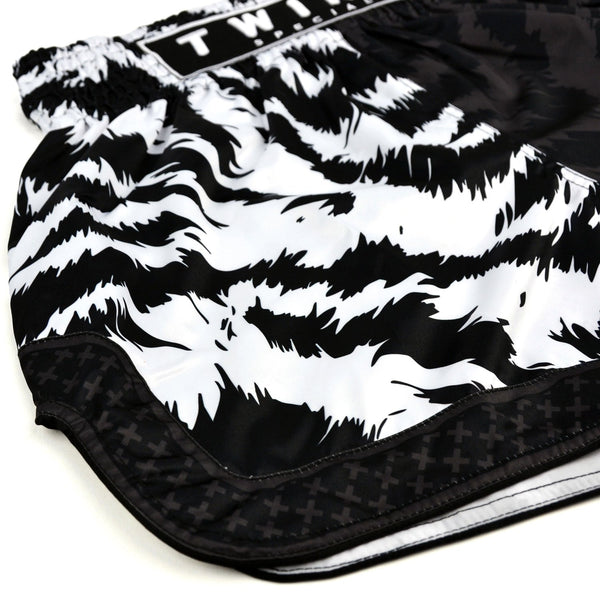 Twins Special Muaythai Shorts - JUNGLE Black-White