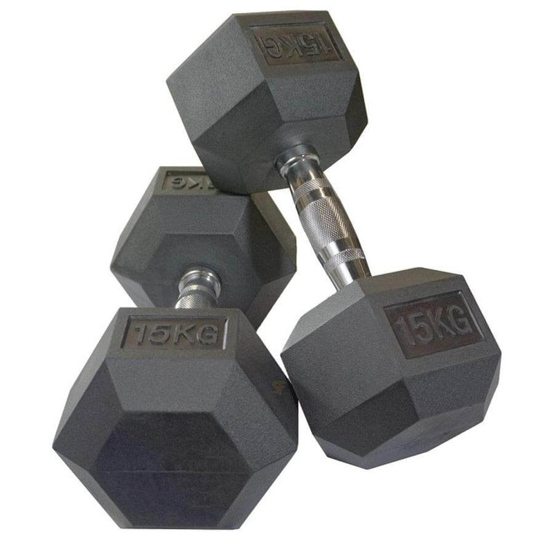 Pair of Diagor Rubber Coated Hex Dumbbells - 2 x 15kg