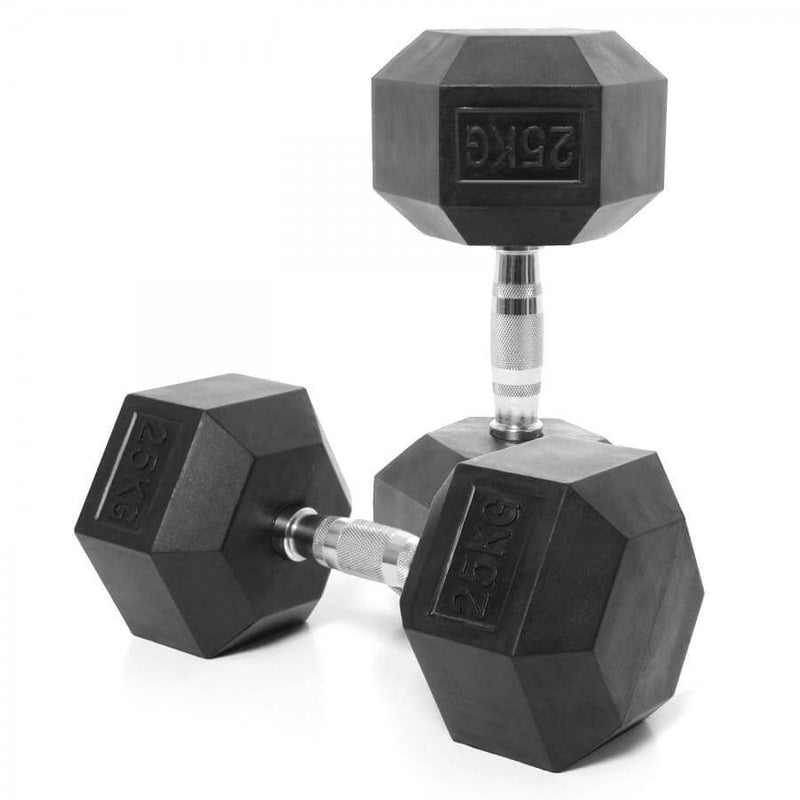 Pair of Diagor Rubber Coated Hex Dumbbells - 2 x 25kg