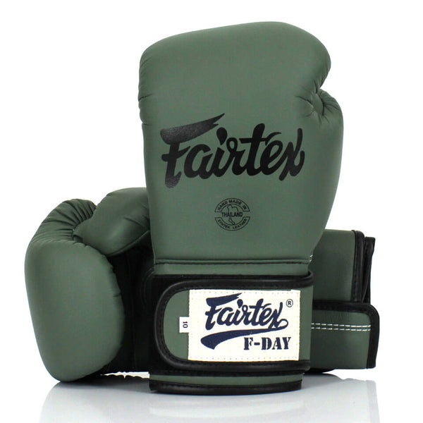 BGV11 Fairtex F-Day Boxing Gloves made of green leather, suitable for boxing and muay thai