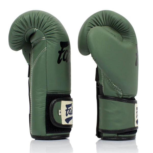 Side view of BGV11 Fairtex F-Day Boxing Gloves made of green leather, suitable for boxing and muay thai
