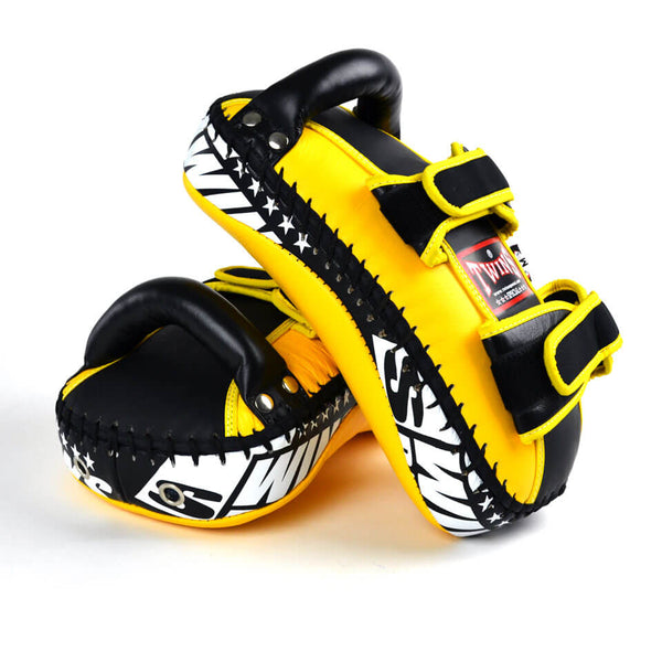 Twins KPL10 Leather Thai Kick Pads Yellow/Black - Gymzey.com