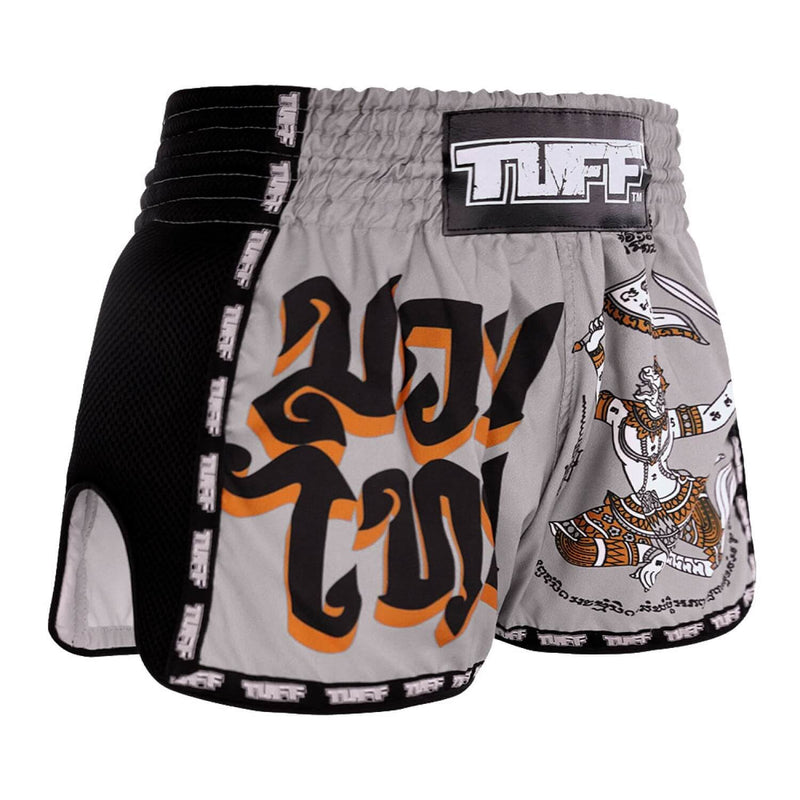 TUFF MRS206 Muay Thai Shorts Retro Grey Hanuman Yantra
