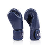 Side viewof navy blue Fairtex BGV1C PLUS Microfibre boxing gloves on a white background