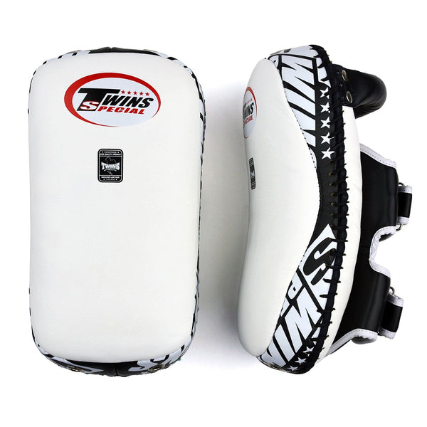 Twins Special KPL12 Deluxe Curved Leather Kick Pads - White-Black