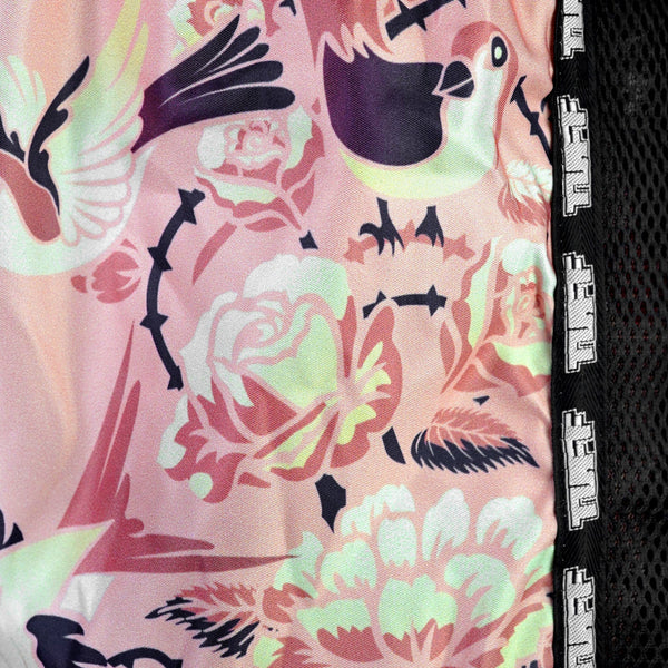 MSC123 TUFF Muaythai Shorts Retro Style Pink Birds With Roses