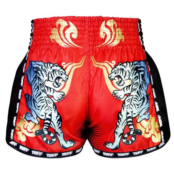 MSC126 TUFF Muaythai Shorts Retro Style Red Furious Tiger