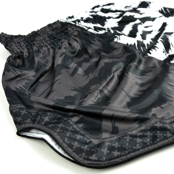 Twins Special Muaythai Shorts - JUNGLE Black-White