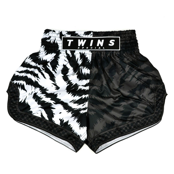 Twins Special Muaythai Shorts - JUNGLE Black-White