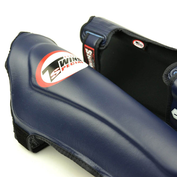 Blue navy twins special sgl10 shinguards closeup velcro adjustable strap