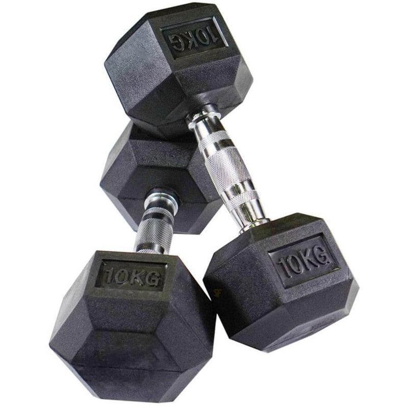 Pair of Diagor Rubber Coated Hex Dumbbells - 2 x 10kg