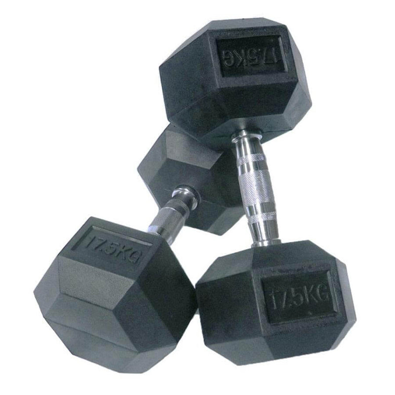 Pair of Diagor Rubber Coated Hex Dumbbells - 2 x 17.5kg