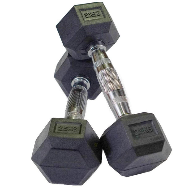Pair of Diagor Rubber Coated Hex Dumbbells - 2 x 2.5kg