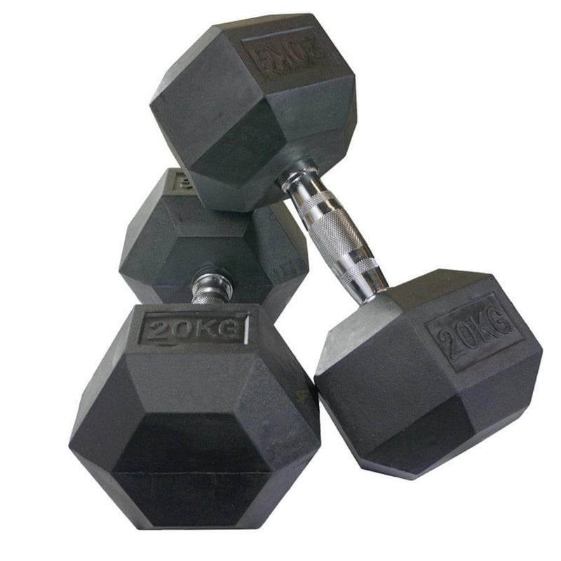 Pair of Diagor Rubber Coated Hex Dumbbells - 2 x 20kg
