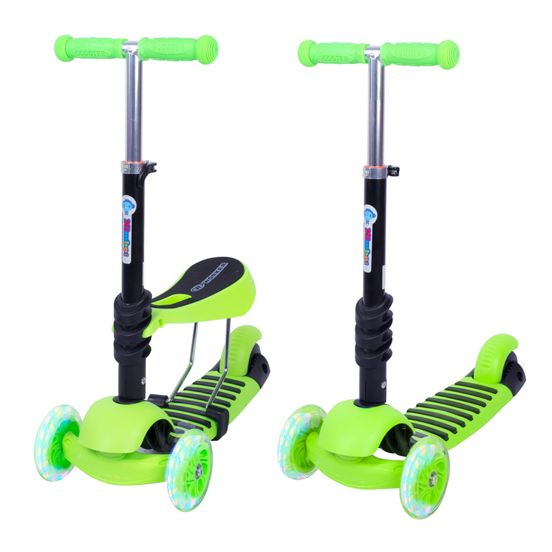 3-in-1 Adjustable Kids Scooter with Light-Up Wheels - Green - Gymzey.com