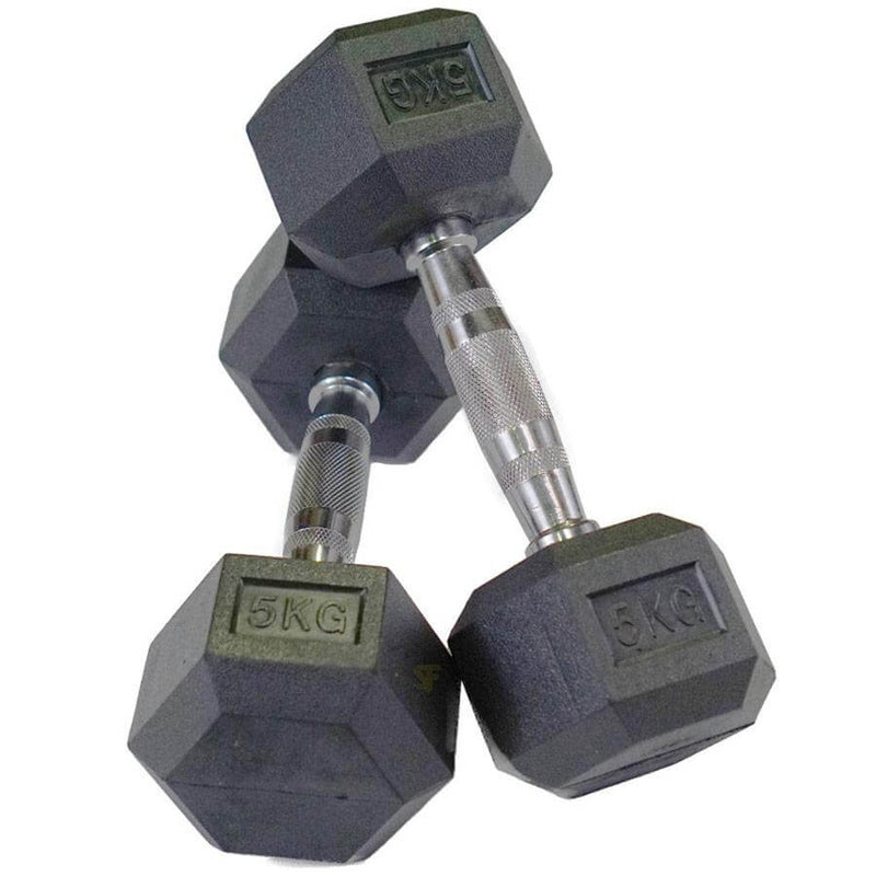 Pair of Diagor Rubber Coated Hex Dumbbells - 2 x 5kg