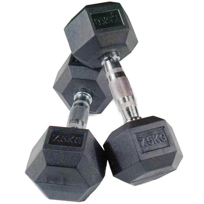 Pair of Diagor Rubber Coated Hex Dumbbells - 2 x 7.5kg