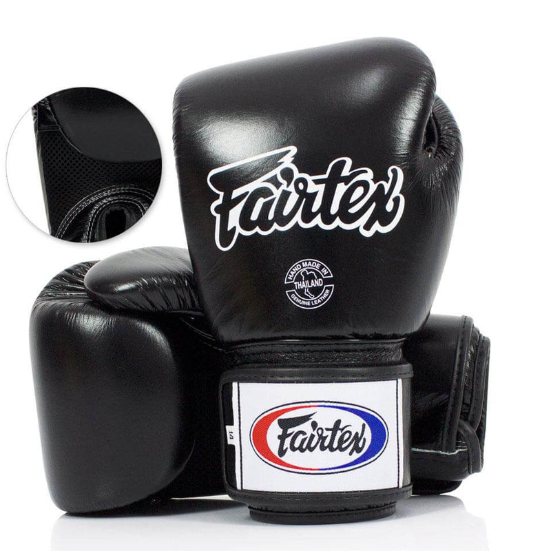 BGV1-B Fairtex Black Breathable Boxing Gloves - Gymzey.com