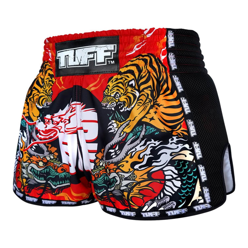 TUFF MRS204 Muay Thai Shorts Retro Red Chinese Dragon and Tiger
