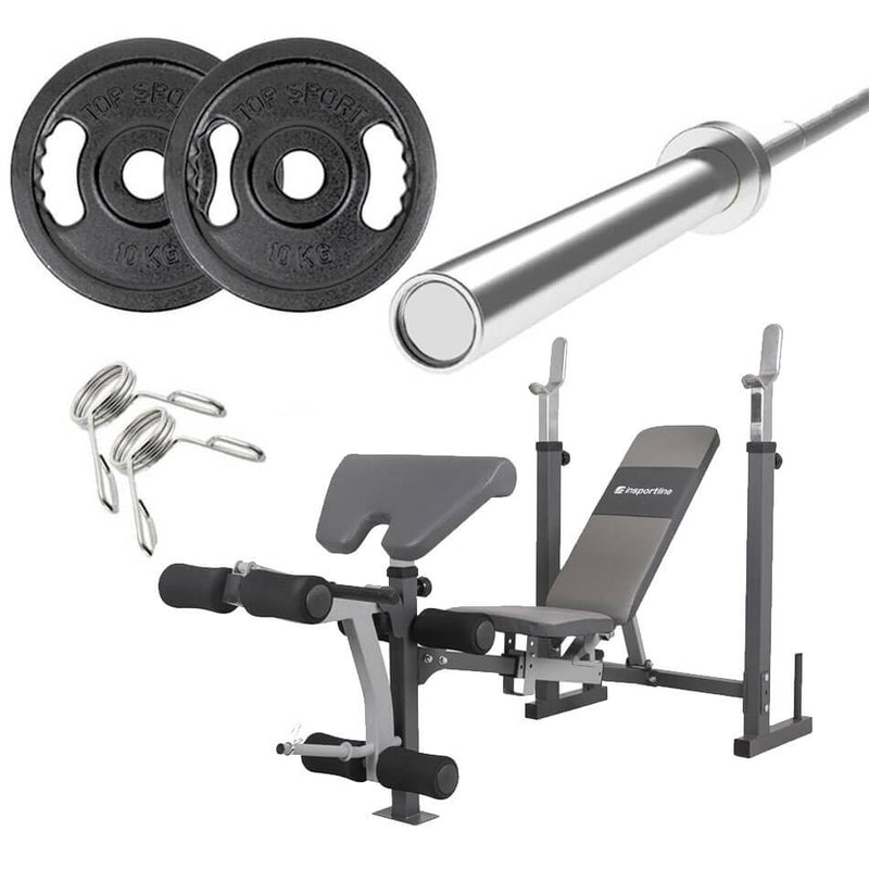 Multi-Purpose Gym Bench with Barbell and 20kg Plates Set