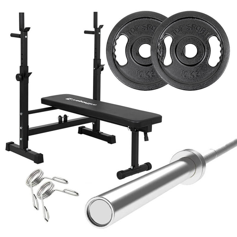 Folding Weight Bench with Barbell and 20kg Plates Set